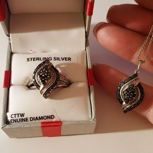 1CT BLK N WHITE DIAMOND RING 1CT PEND